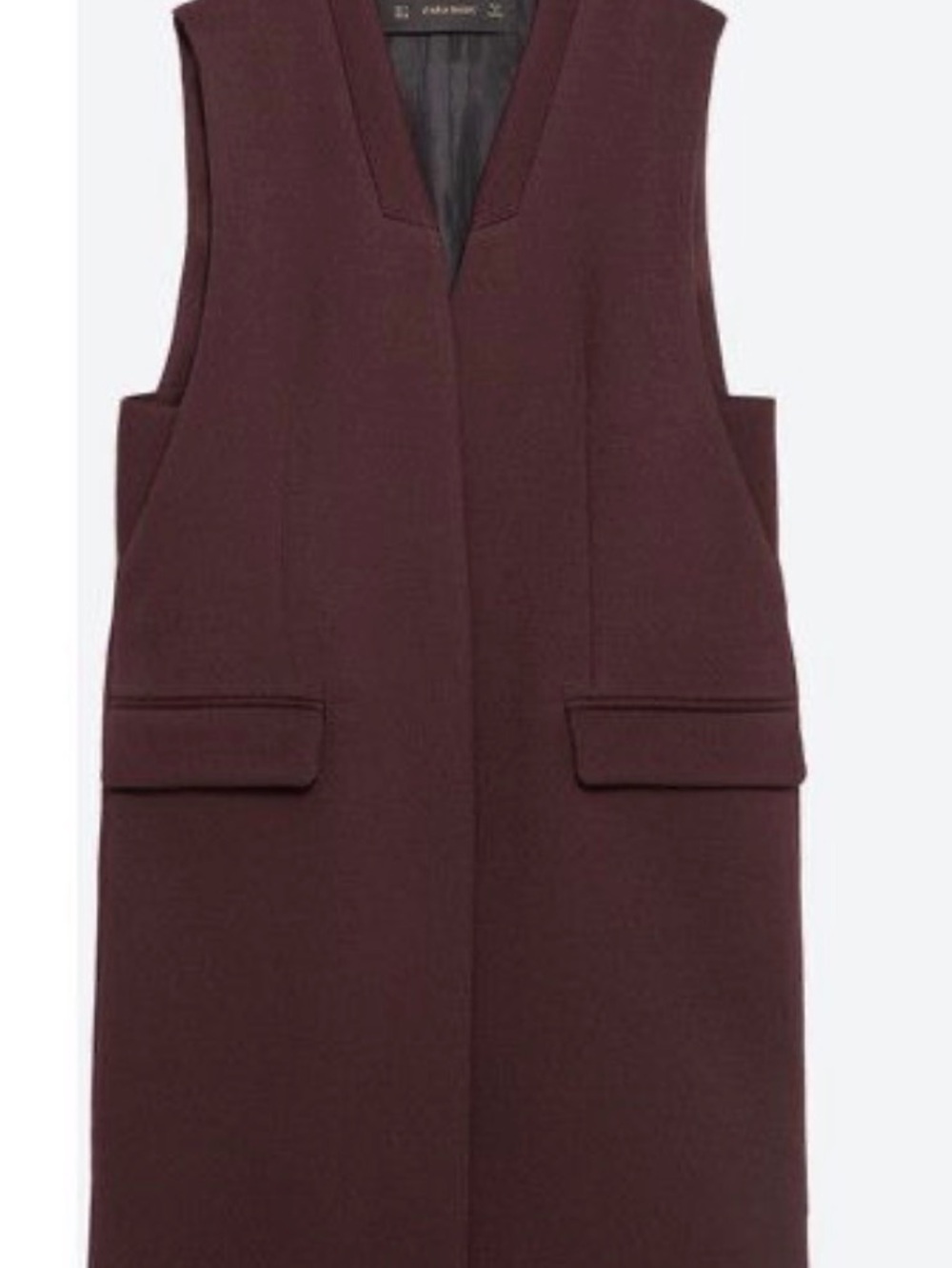 Zara Sleeveless V-Neck Long Vest in Deep Burgundy